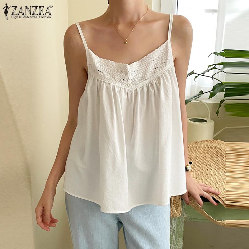 

ZANZEA Летние женские топы на бретельках с кружевной строчкой и уличной одеждой