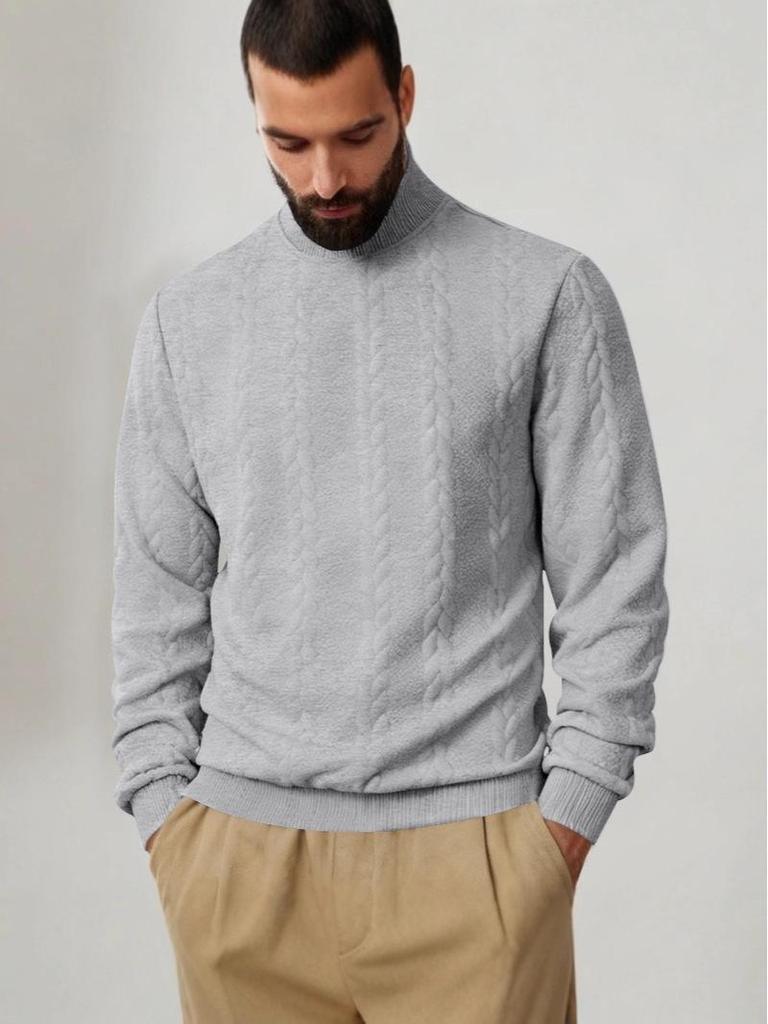 Men's Heavyweight American Style Cable Knit High Neck Winter Hoodie