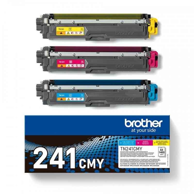 Brother TN241 Pack de 3 Cartuchos de Toner Originales - Cian, Magenta, Amarillo - TN241CMY-TN241CMY