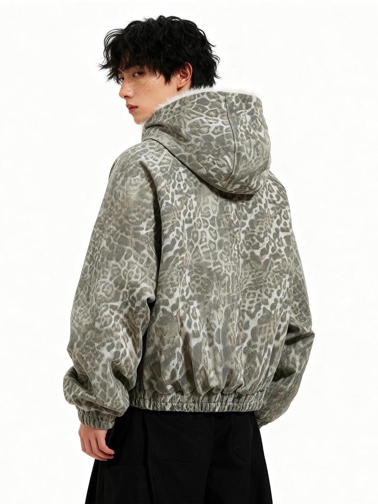 Giacca Invernale con Cappuccio Unisex OREETA Stampa Leopardo Retrò