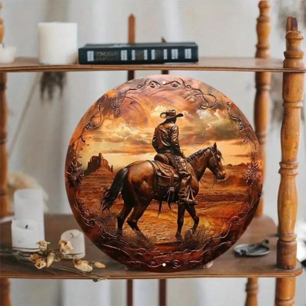 Westlicher Cowboy Metallwandkunst HD Texturierter Druck Wasserdicht Wohnkultur für Bar Badezimmer Küche Wohnzimmer Halloween