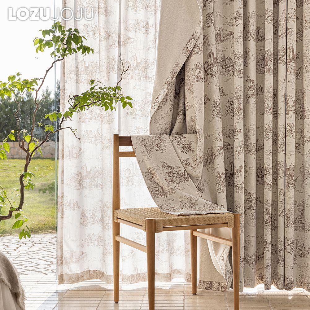 1 Stück LOZUJOJU Retro Französischer Fauler Stil Bedruckte Vorhänge mit 90% Verdunkelung für Schlafzimmer Wohnzimmer Fenster für Heimdekoration