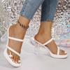 Fashion Women's Concise Super High Heel Sandals  Women Transparent Square Heel Round Toe PVC Slippers Summer Plus Size Platform Slides
