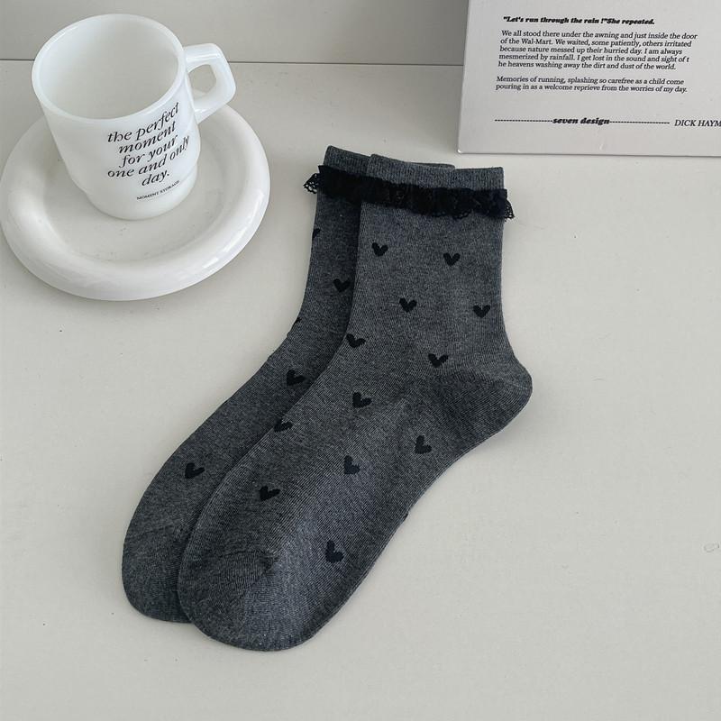 Female Spring and Autumn All Tie Bowknot Wave Dot Lace Fold Wear In The Tube Pile Pile Cotton Socks