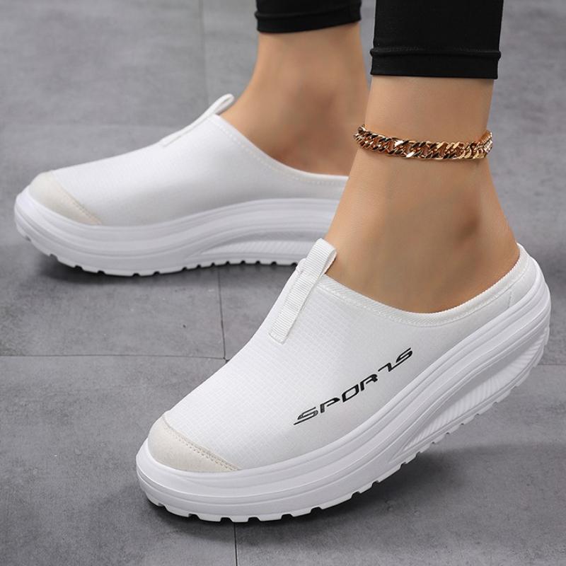 Round Toe Half Slippers Women Light Flat Shoes Anti-slip Daily Walking Shoes Slip-on Fashion Platform Shoes
