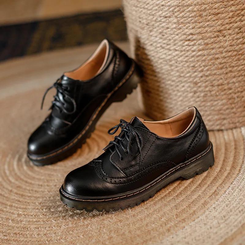 

Woman Brogue Shoes Woman Platform Oxford Shoes Flats British Style Vintage Cut-Outs Flat Casual Women Shoes Student Retro 34