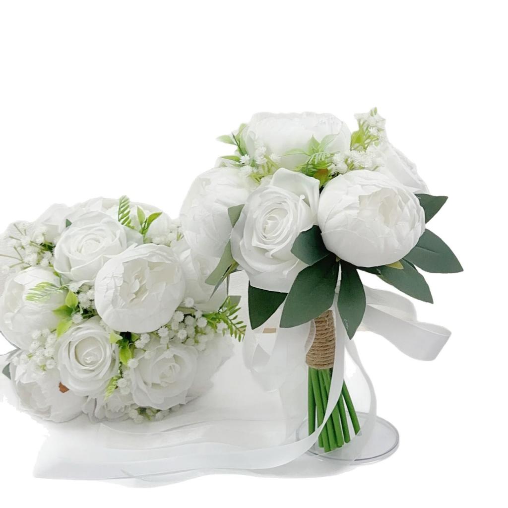 Elegant High-End Bridal Bouquet: Artificial Roses with Jute Rope – Perfect for Wedding Photos and Ceremonies