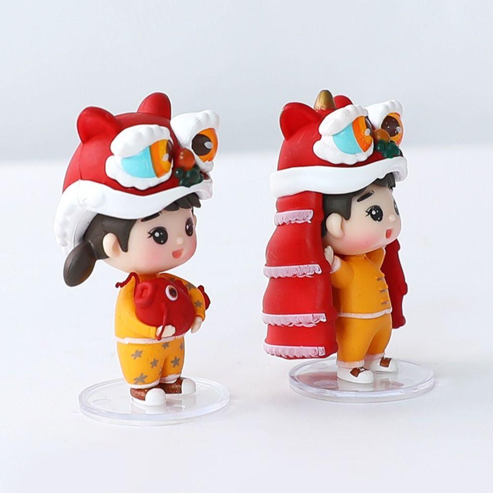 Koi Boy Girl Lion Dance Doll Ornament PVC New Year Miniature Ornaments  Car Accessories
