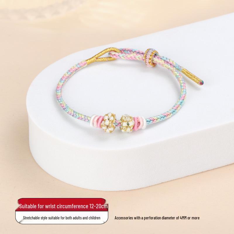 Handmade Peach Blossom Knot Bracelet with Beads: Semi-Finished Red Rope DIY Luck Charm for Couples