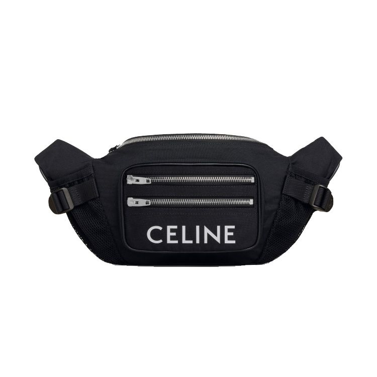 Celine Logo Print Multi-Zipper Nylon Fabric Shoulder Crossbody Chest Waist Bag Large Men bags Black 198682DMT-38SI
