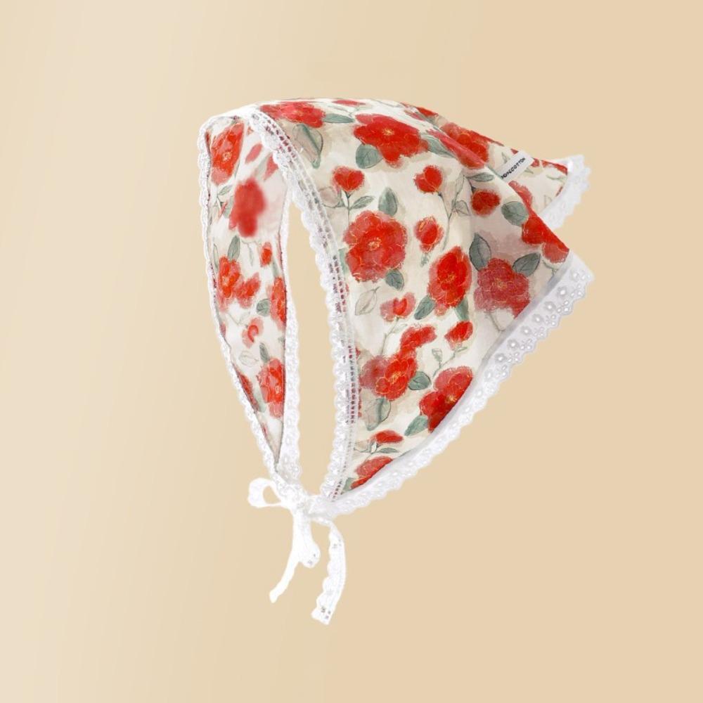 Elegant Floral Cotton Head Scarf Soft Wrap Printing Hair Scarf Vintage Lace Triangle Scarf  Beach