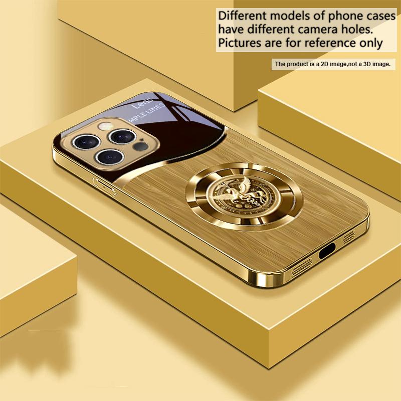 Metal retro pattern For IPhone 16 16Pro Max 15 P ro 14 13 Plus 12 Mini 11Pro Max XS Max XR 16E 14Plus X Golden glass phone case