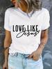Heart & Happy Slogan Print T-shirt Cute Short Sleeve Crew Neck Casual Top Women's Clothing Valentine's Day  for Summer & Spring