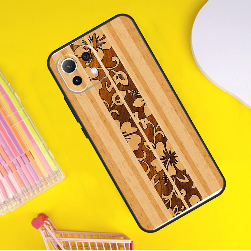 Hawaiian Faux Wood Surfboard Cover For Xiaomi 14 Ultra 13 11T 12T 13T 14T Pro POCO X6 X7 Pro X3 X5 F3 F5 F6 M6 Pro Case