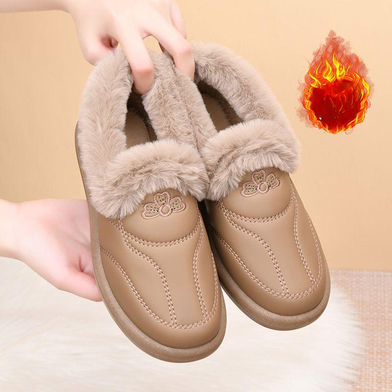 

Зимние сапоги для женщин, теплые, однотонные, плюшевые, утолщенные, без застежек, хлопковые туфли 41 кофейный