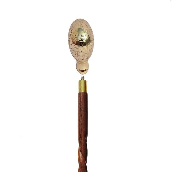 Brass Globe Wooden Walking Sticks Holding Handmade