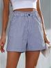 2026 European Summer Women's Black & Red Striped Casual Pocket Shorts