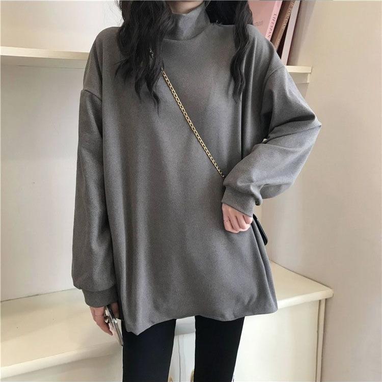 Fashion Turtleneck Solid Color All-match Hoodies Women Clothing Autumn New Oversized Casual Pullovers Loose Korean Hoodies