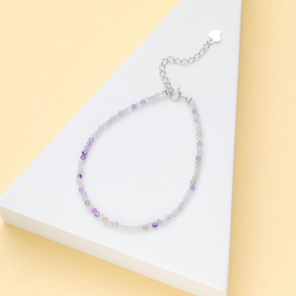 Natural Stone Beads Bracelet on Hand Chain Luxury Jewelry 2MM with 925 Silver Bangle for Women Gift