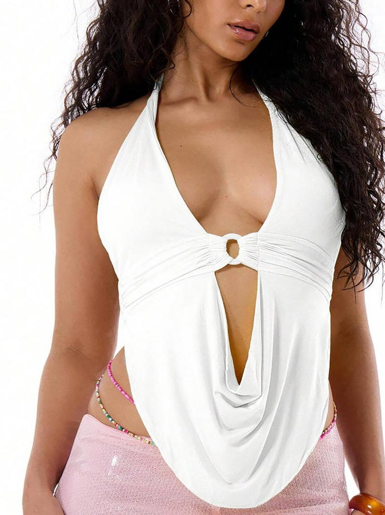 European and American new vest sexy babes hanging neck deep V hollow women's clothing small backless