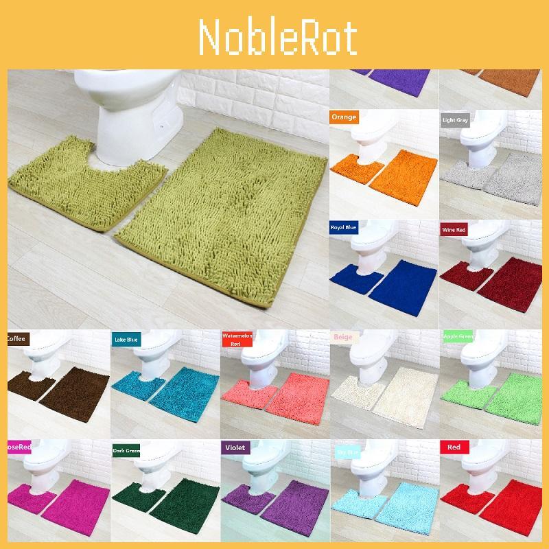 2 Piece Bath Mat Set Non Slip Toilet Pedestal Soft Foam Shaggy Chenille Rug
