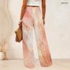 Women Plus Size Pink Marble Gold Print Wide Leg Pants High Waist Loose Casual Long Trousers For Daily Summer Wear