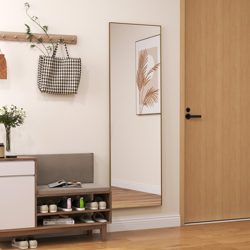 Full Length Rectangular Grand Mirror 50 X 160 Cm Floor Standing Wall Mounted Or Leaning Against Wall Gold
