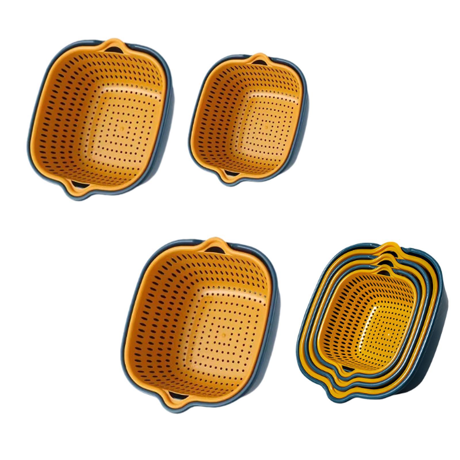 

Vegetables Washing Basket Kitchen Colander Set with Bowl Strainer, Household Double Layer Draining Basket for Noodles Pasta 20.5cmx18.5cmx8cm