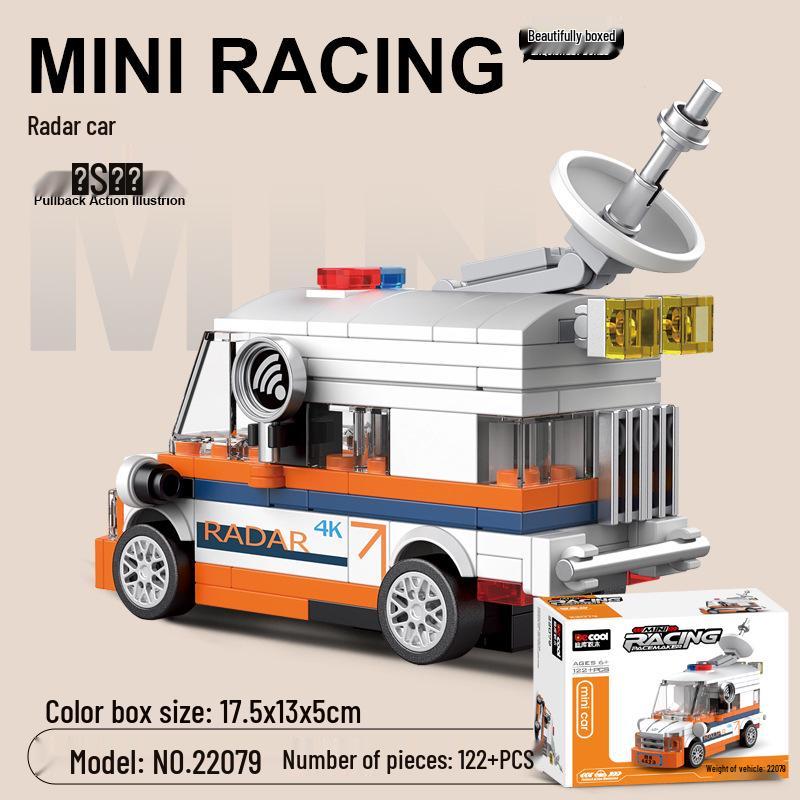 Pull-Back Assembly Toy Set: Campervan, Race Car, Ambulance, Fire Truck