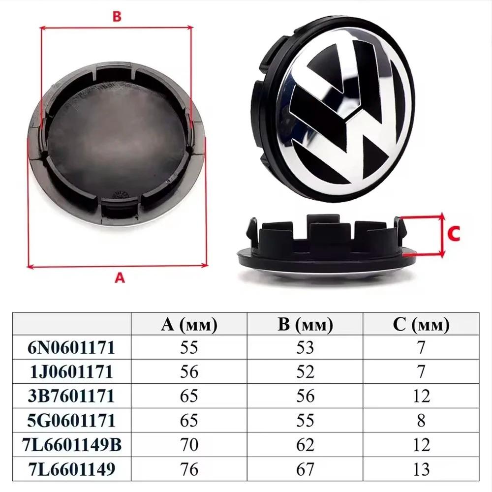 For VW Emblems 4pcs 55mm 56mm 65mm 70mm For Volkswagen VW MK5 Golf Passat Jetta Styling Car Wheel Center Caps Hubcap Cover 3B7601171 1J