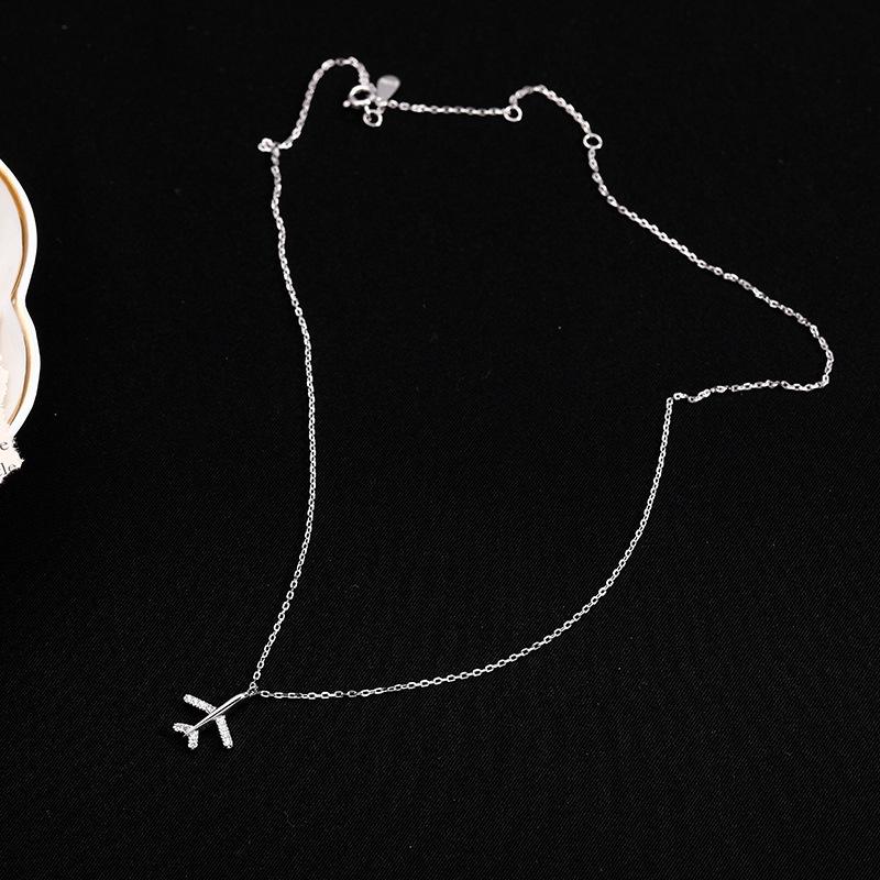 Womens 925 Silver Airplane Pendant Clavicle Necklace Minimalist Delicate Fashion Jewelry белый