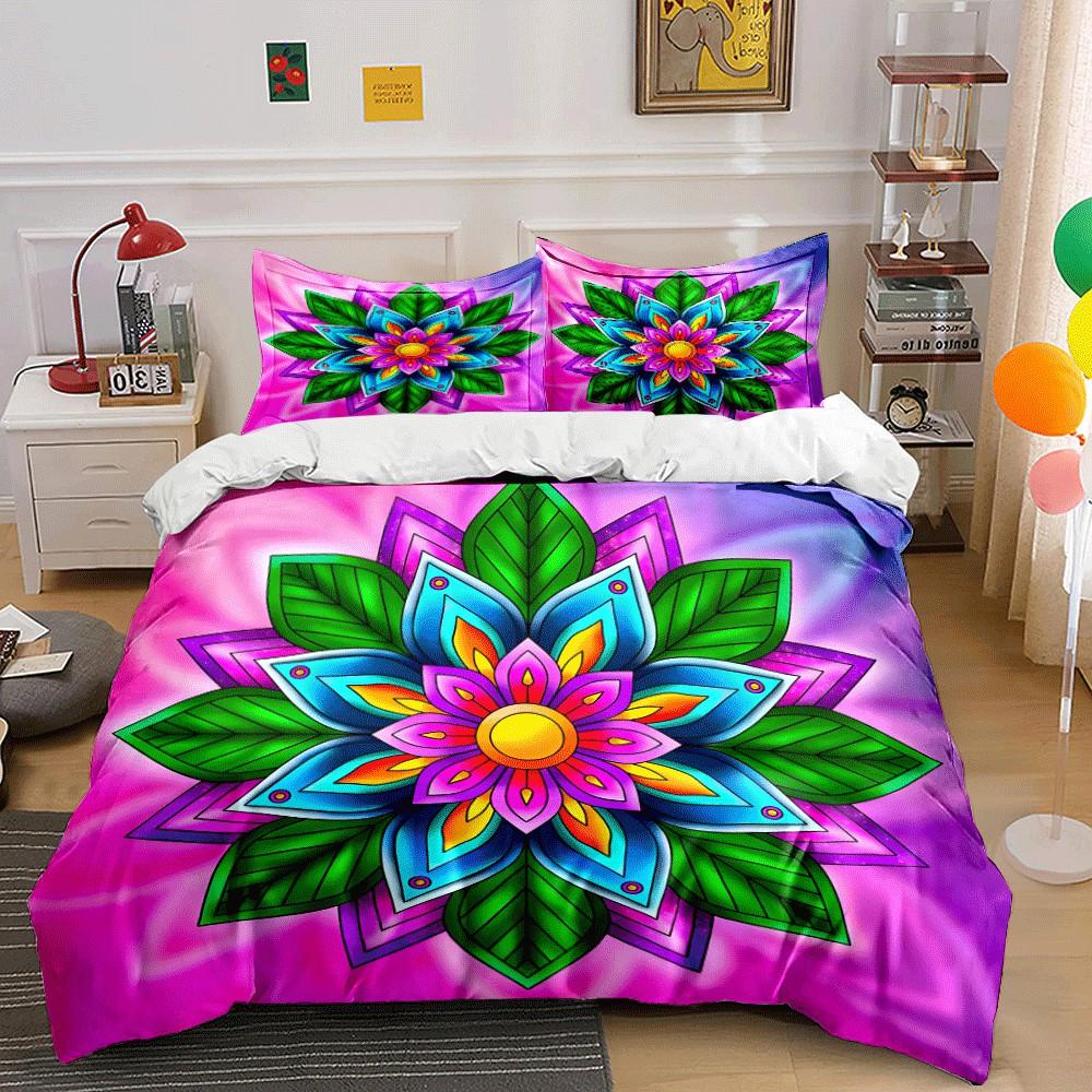 Colorful Floral Mandala Art Set Exquisite Three-Piece Bedding Set Gift For Kids And Adults