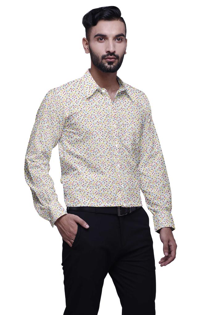 BESTMAN Printed Cotton Shirts For Men Long Sleeve Slim Fit Formal Shirt For
