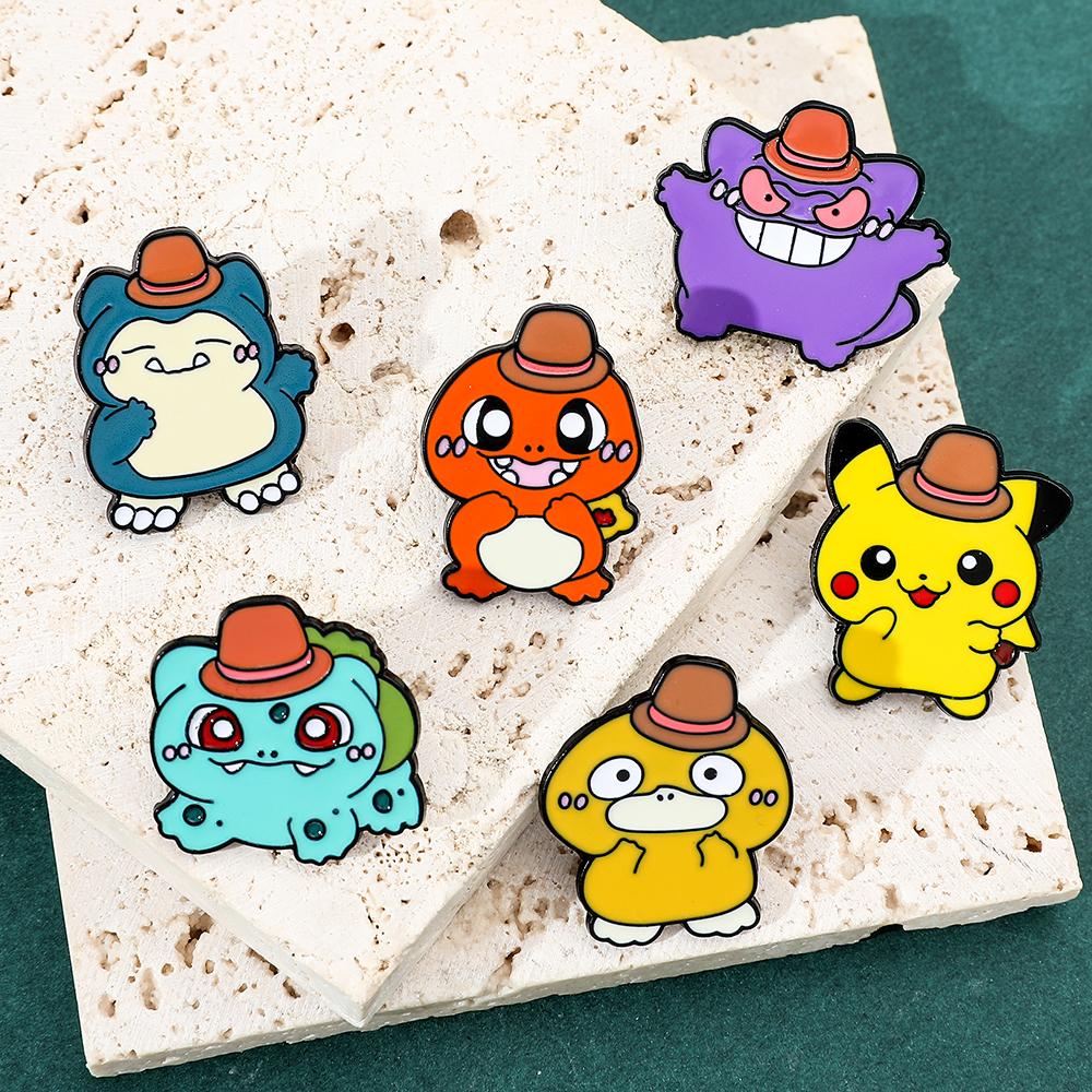 Anime Brooch Cartoon Figure Kawaii Pikachu Psyduck Bulbasaur Metal Badge Enamel Pin Jacket Jeans Lapel Pin Accessories