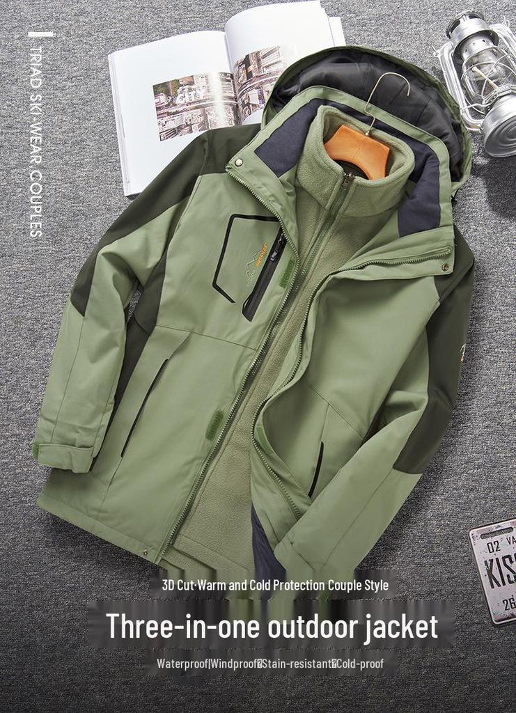 Men's 3-in-1 Ski Jacket: Detachable Fleece-Lined Outdoor Mountaineering & Workwear for Autumn/Winter