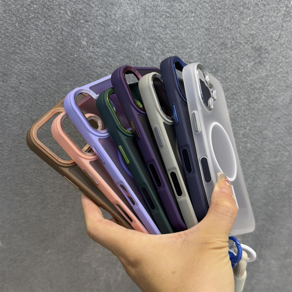 Luxury Matte Clear For Magsafe Hit Color Shockproof Bumper For iPhone 16 15 14 Plus 13 12 11 Pro Max Lanyard Strap Magnet Cover