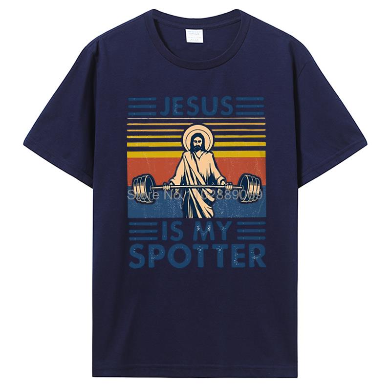 Herren Bodybuilding T-Shirt Pumping Training Crossfit Schwarzes T-Shirt Fitness Jesus Ist Mein Spotter T-Shirt Baumwoll-Tees Streetwear