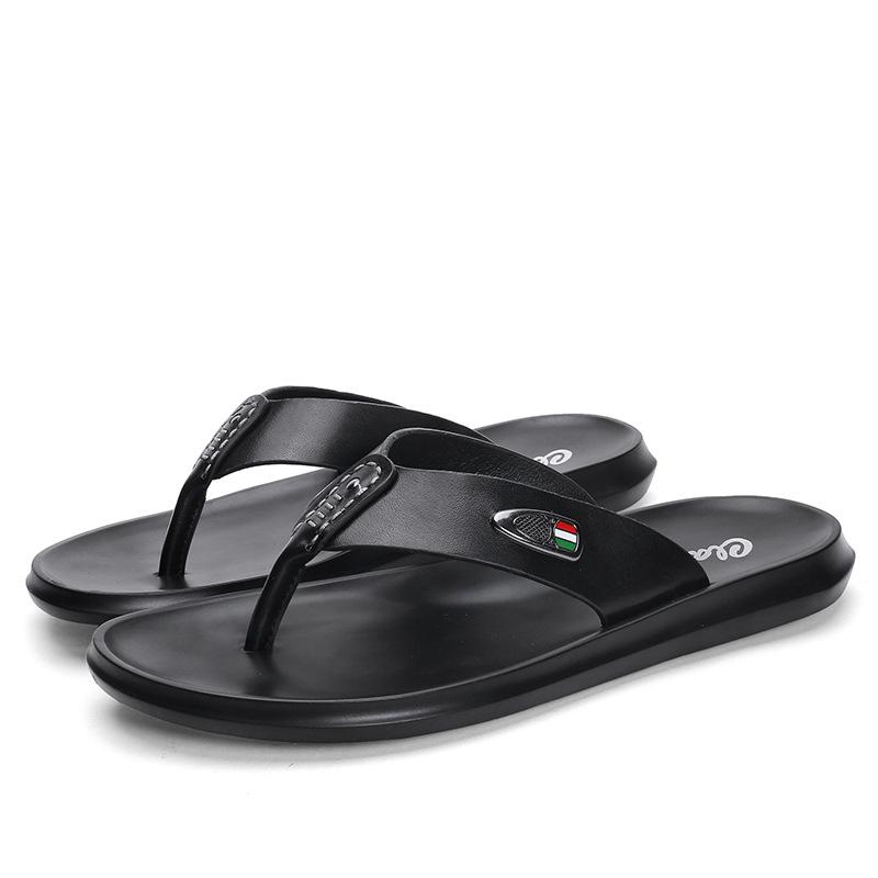 2024 Summer Cowhide Leather Sandals Men's New Men's Leisure Beach Slippers Men's Breathable Leisure Flip Flops Men's Shoes