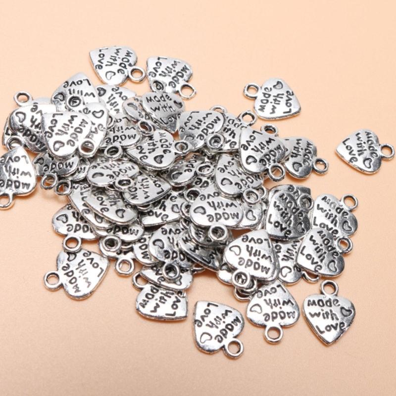 60pcs Heart Charm Made With Loves Pendant 12x10mm Tibetan Antique Silver Color Pendants Jewelry Making DIY Handmade Craft