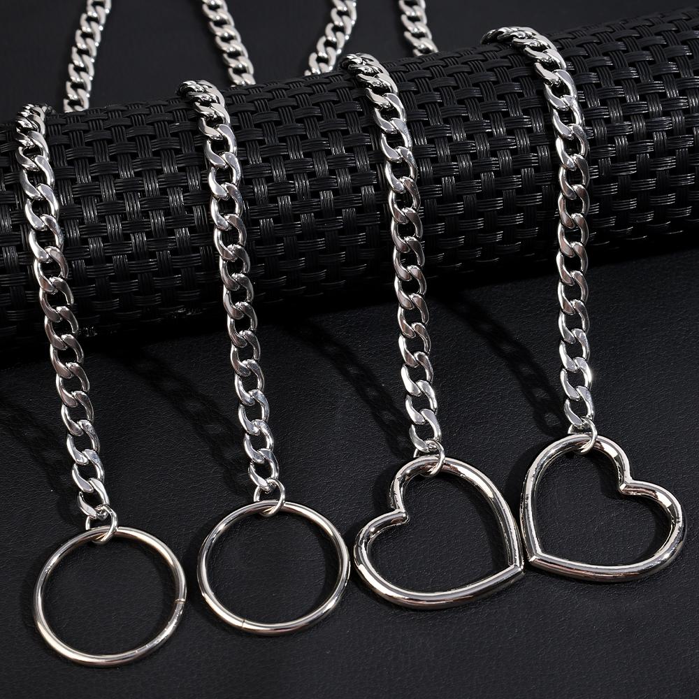 Collana Lariat Cuore Personalità Acciaio Inossidabile Catena Scorrevole Choker Girocollo Punk Rock Pesante Cubana Lunga Per Unisex
