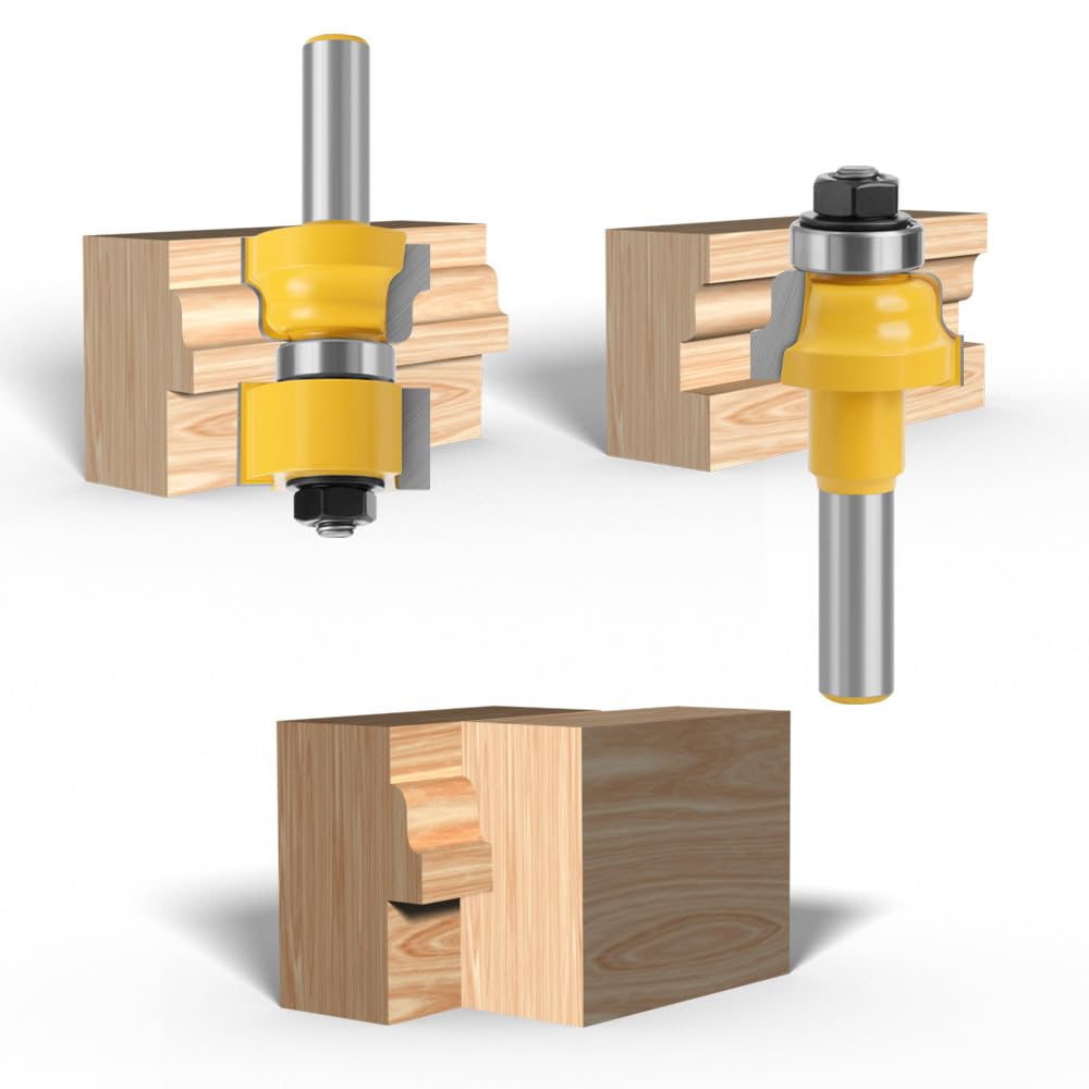 Router Bits-2pcs Rail and Stile Router Bit Set, 12mm 12.7mm Shank Window Sash Router Bit Reversible Window Sashand Door Woodworking Milling Cutter (