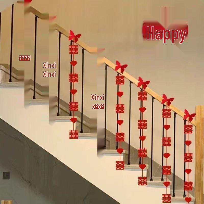 Wedding Stair Railing Pull Flower and Ribbon Set for Room Decoration