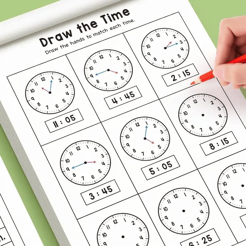 32 Page Telling Time Exercise Time Cognition Book Interactive Game Book about Time Fun Time Game Drawing Learning Book белый