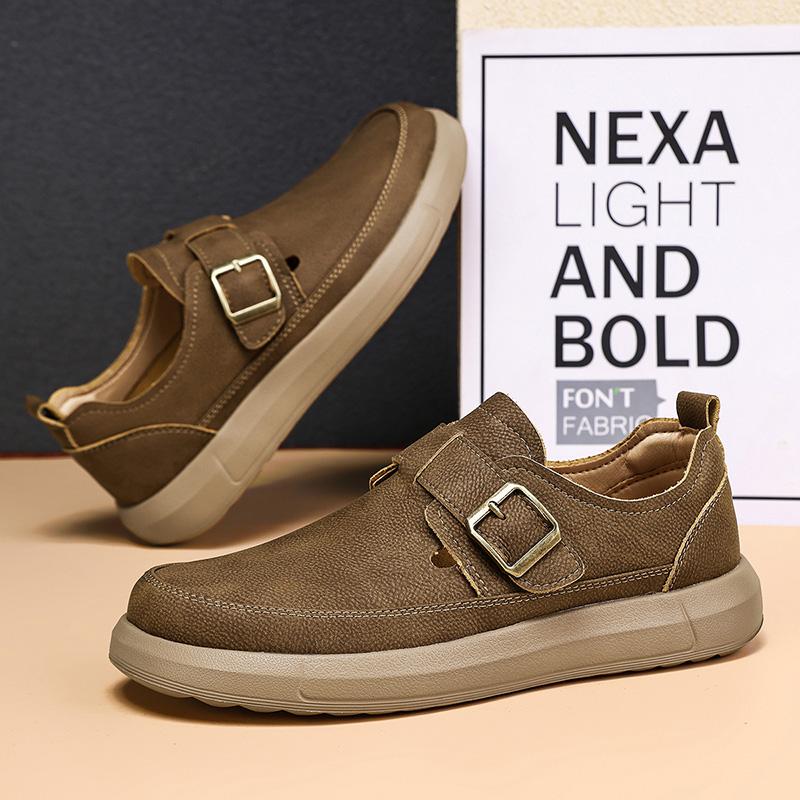 

Новые мужские повседневные туфли, модные туфли с пряжкой и круглым носком в британском стиле, универсальные дышащие мужские туфли 44 хаки