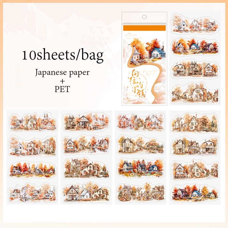 Sticker Book 10sheets/bag Rustic Town Landscaping Sticker Pack Handbook Stationery DIY Handmade  Scrapbook Diary Die Cut Sticker
