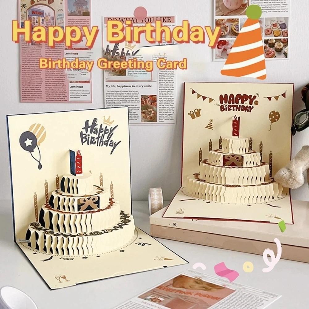 With Envelope 3D Happy Birthday Card Folding Birthday Cake Card Gift Message Cards  Birthday Party