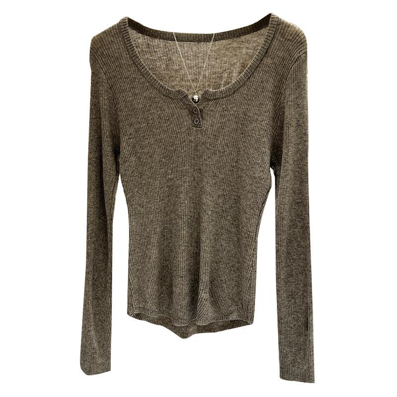 

Temperament V-образный вырез трикотажный свитер женский весна-лето иностранный стиль внутренняя нижняя рубашка новая корейская одежда с тонким верхом XL