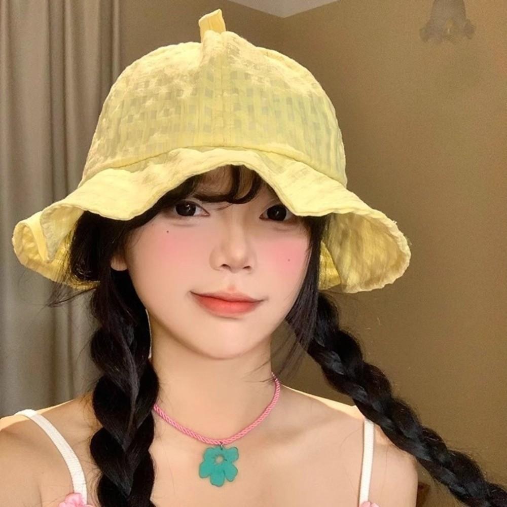 Japanese Plaid Bucket Cap Summer Women's Sun Hat Fashion Fisherman Caps  Outdoor