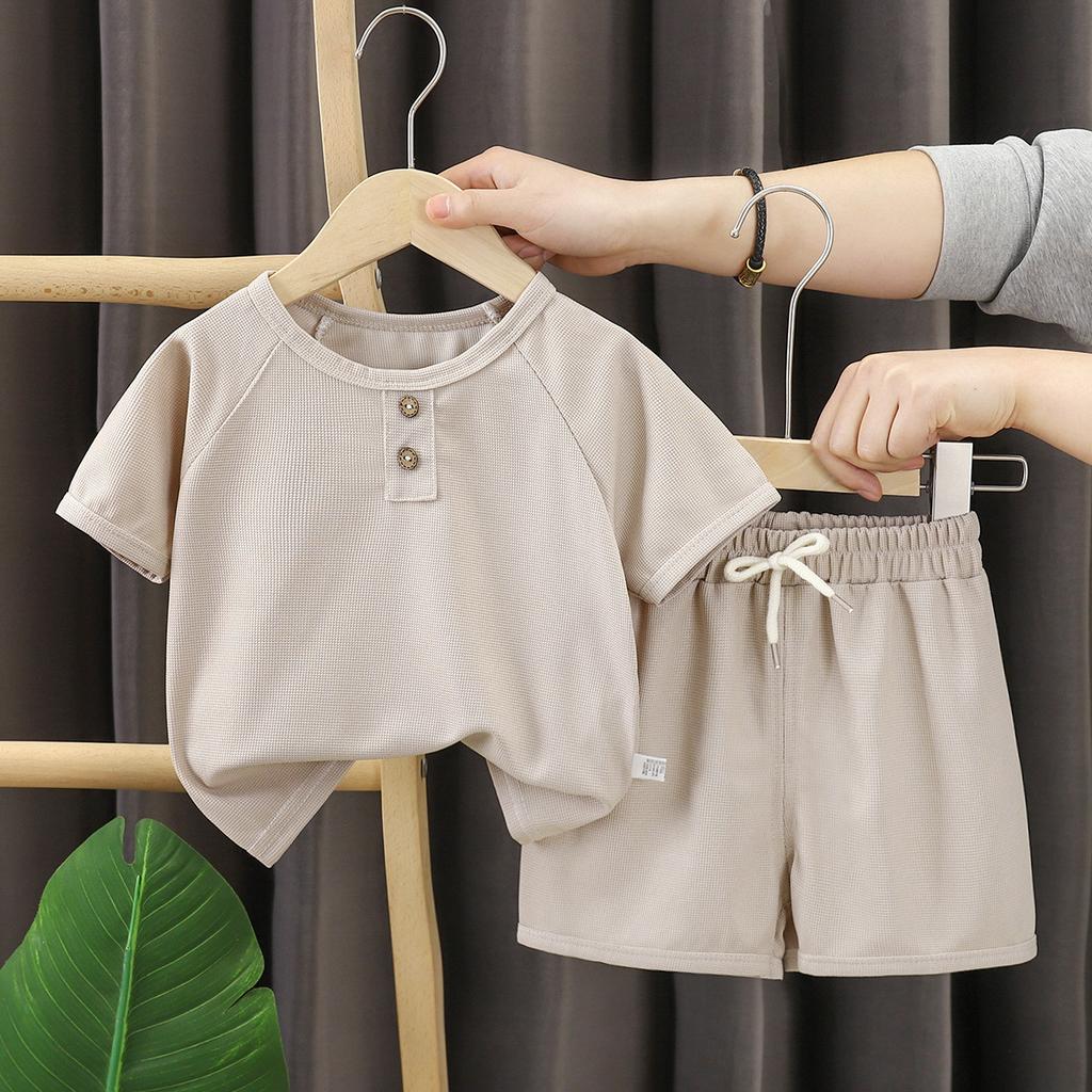 Children's Short-sleeved Suit Summer Boys Shorts Korean Version of The Children's Waffle Baby Summer Children's Clothing