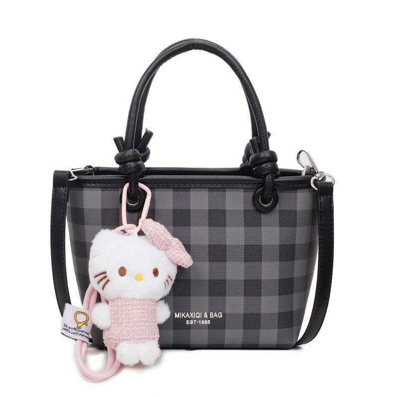 Popular bag women's new fashion plaid hand bag high-end feeling shoulder crossbody bucket bag